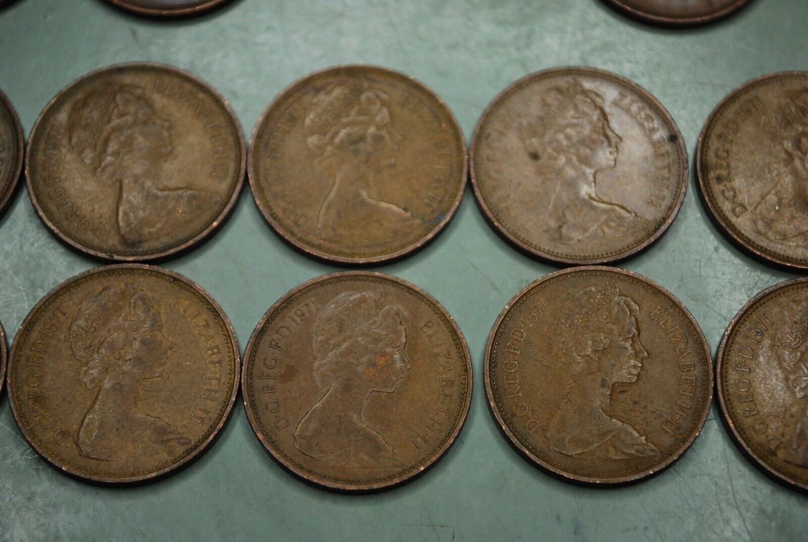 Lot of (13) 1971 British UK 2p New Pence Coins + (1) 1975