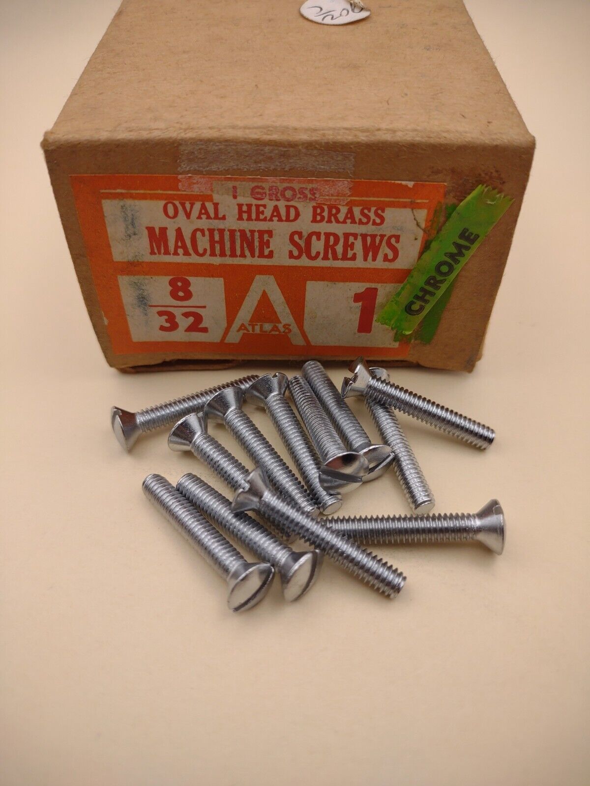 8-32 x 1" Oval Head Slotted Chrome Brass Machine Screws (12 pack) NOS CBMS16