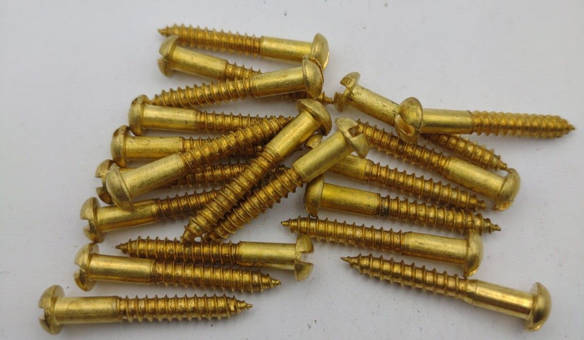Pack of (20) #6 x 1" NOS Round Head Slotted Brass Wood Screws BOX0206p