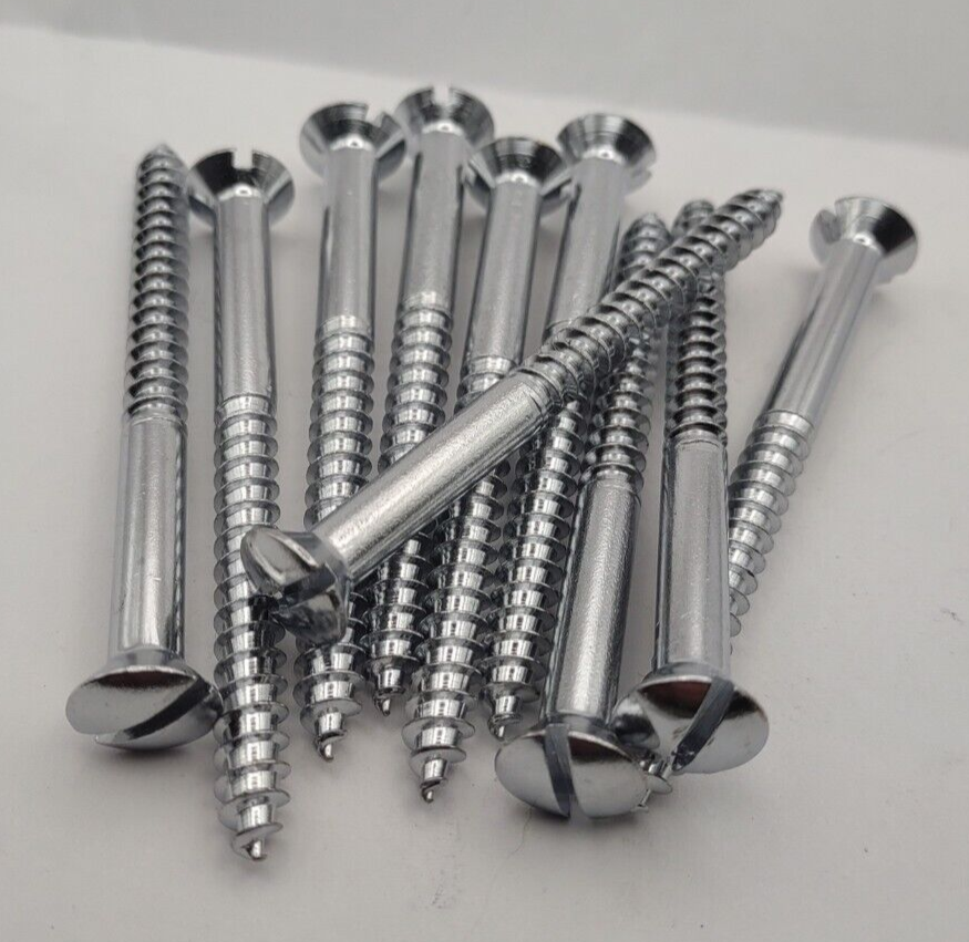 #14 x 3" Chrome Brass Oval Head Slotted Marine Wood Screws (10) pack CBWS53