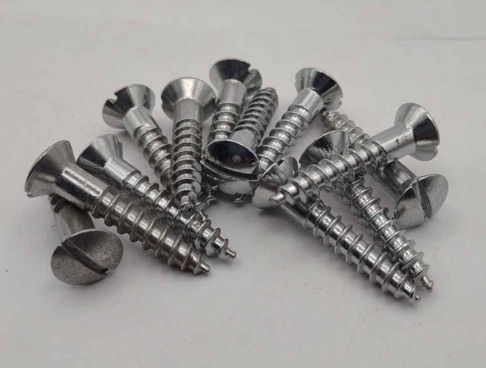 #12 x 1-1/4" Chrome Brass Oval Head Slotted Marine Wood Screws (12) pack CBWS45b