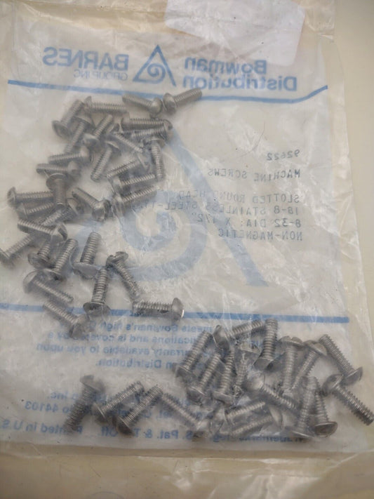 8-32 x 1/2" 18-8 Stainless Round Head Slotted Machine Screws 50 pack SSMS02
