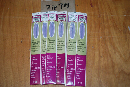 N.O.S. J&P Coats 7" Metal Zipper 91 Lilac - (Lot of 6 packs) - zip704