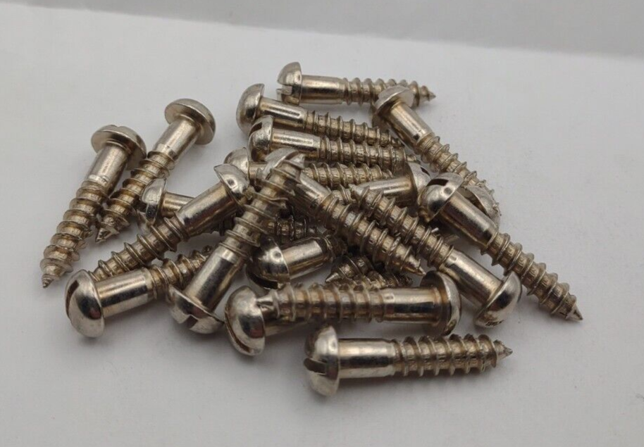 #10 x 1" Chrome Brass Round Head Slotted Marine Wood Screws (20) pack CBWS63