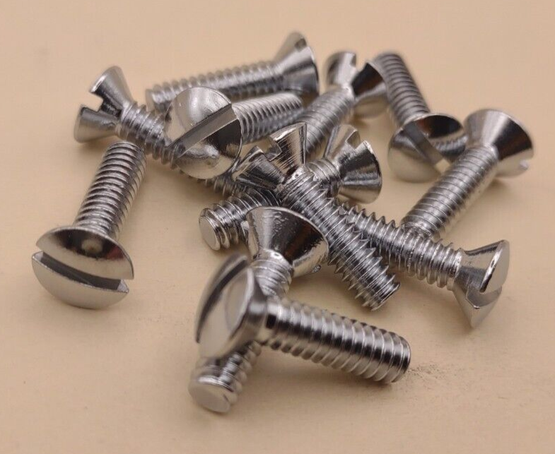 10-24 x 3/4" Oval Head Slotted Chrome Brass Machine Screws (12 pack) NOS CBMS30