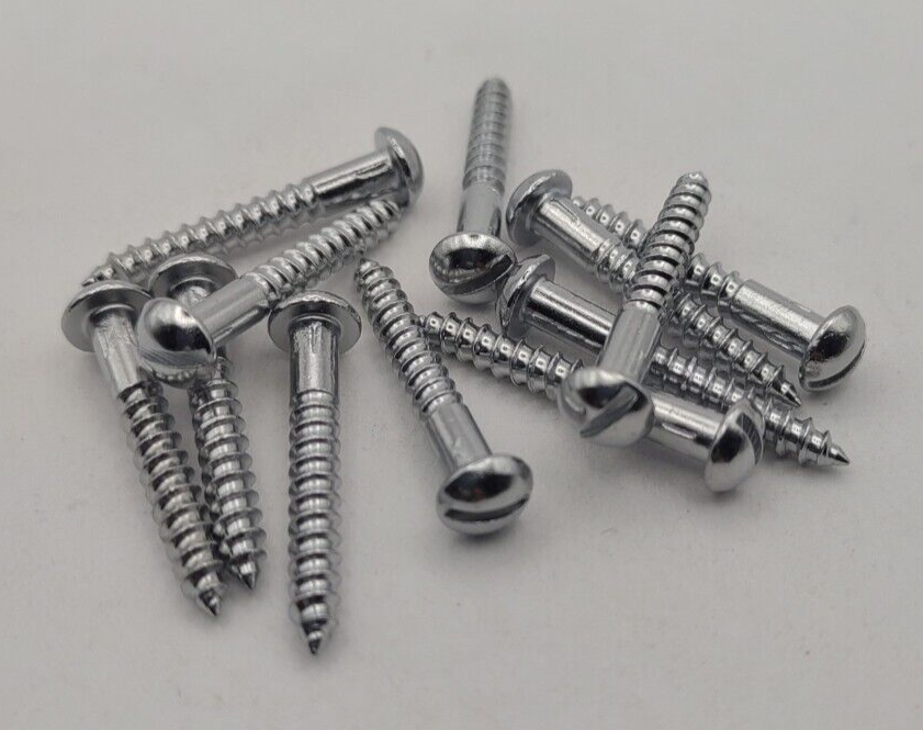 #6 x 1" Chrome Brass Round Head Slotted Marine Wood Screws (12) pack CBWS57