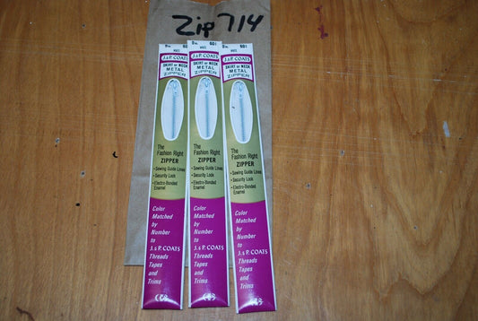 N.O.S. J&P Coats 9" Metal Zipper White - (Lot of 3 packs) - zip714