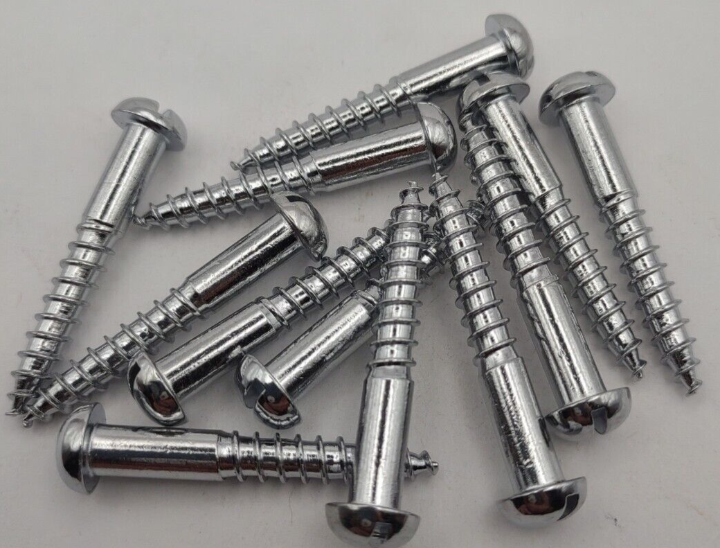 #12 x 1-1/2" Chrome Brass Round Head Slotted Marine Wood Screws (12) pack CBWS66