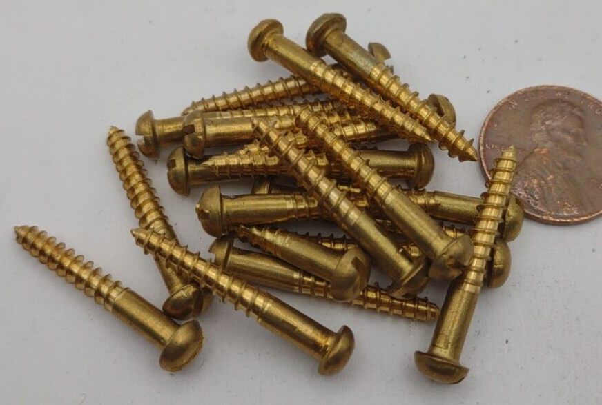 Pack of (20) #6 x 1" NOS Round Head Slotted Brass Wood Screws BOX0207p