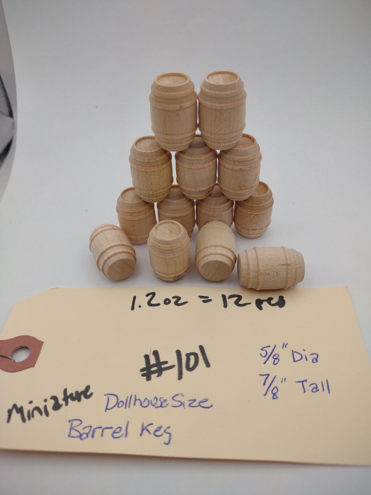 Dollhouse Miniature 7/8" Barrel Keg Unfinished Wooden 12pc Pack Lot #M015