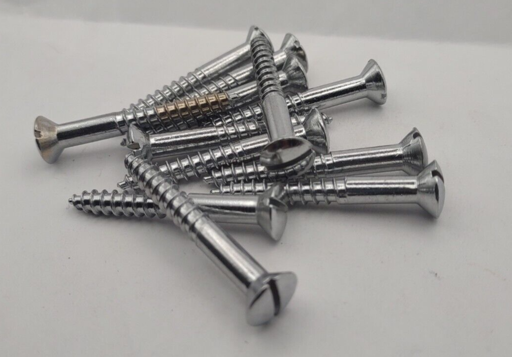 #12 x 1-3/4" Chrome Brass Oval Head Slotted Marine Wood Screws (12) pack CBWS45
