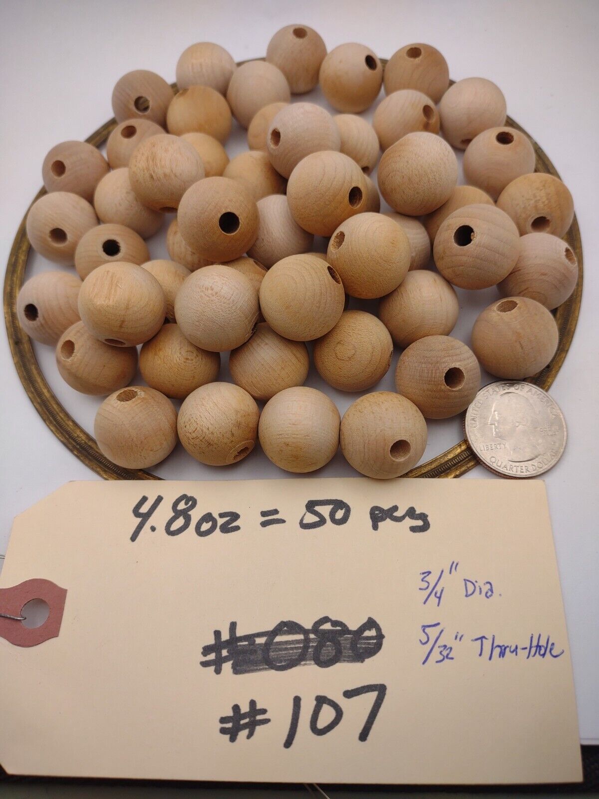 3/4" Dia 5/32" hole Unfinished Wood Round Ball Beads 50pc Packs Lot #WB02