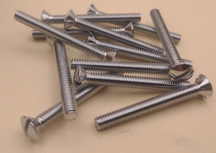 8-32 x 1-1/2" Oval Head Slotted Chrome Brass Machine Screws (12 pack) NOS CBMS22
