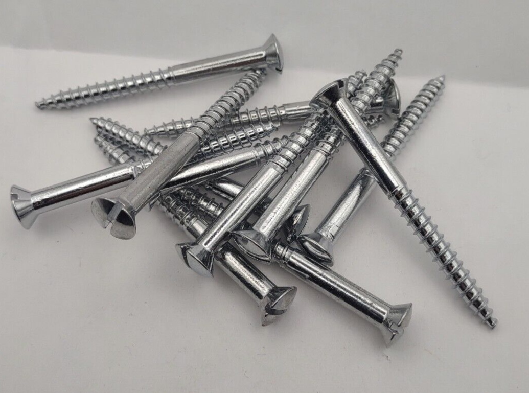#12 x 2-1/2" Chrome Brass Oval Head Slotted Marine Wood Screws (12) pack CBWS47