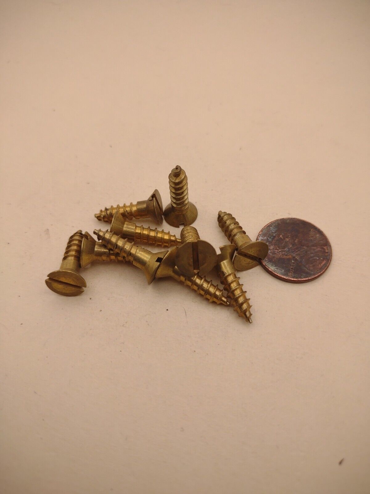 #10 x 3/4" NOS Flat Head Slotted Brass Wood Screws Pack of (10) BOX0253P