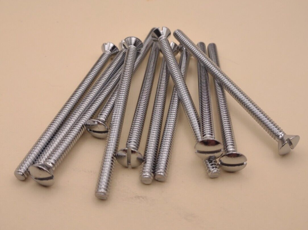 10-24 x 3" Oval Head Slotted Chrome Brass Machine Screws (12 pack) NOS CBMS37