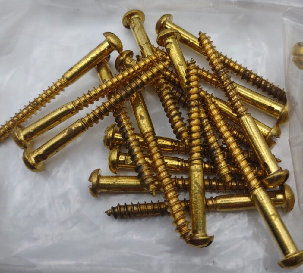 Lot of (198) #6 x 1-1/2" NOS Round Head Slotted Brass Wood Screws BOX0146