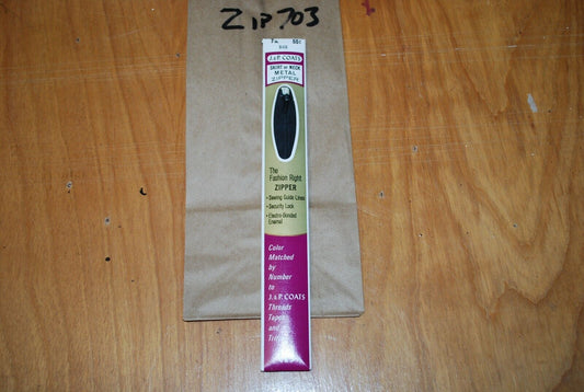 N.O.S. J&P Coats 7" Metal Zipper Black - (Lot of 1 packs) - zip703