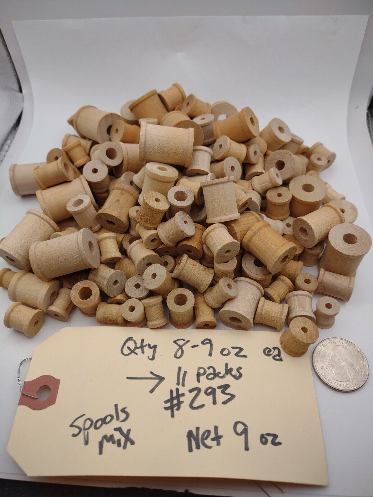 3/8" - 1" Unfinished Wooden Mini Spools 9oz 200+/-pc Mixed Lot Packs Lot #S01