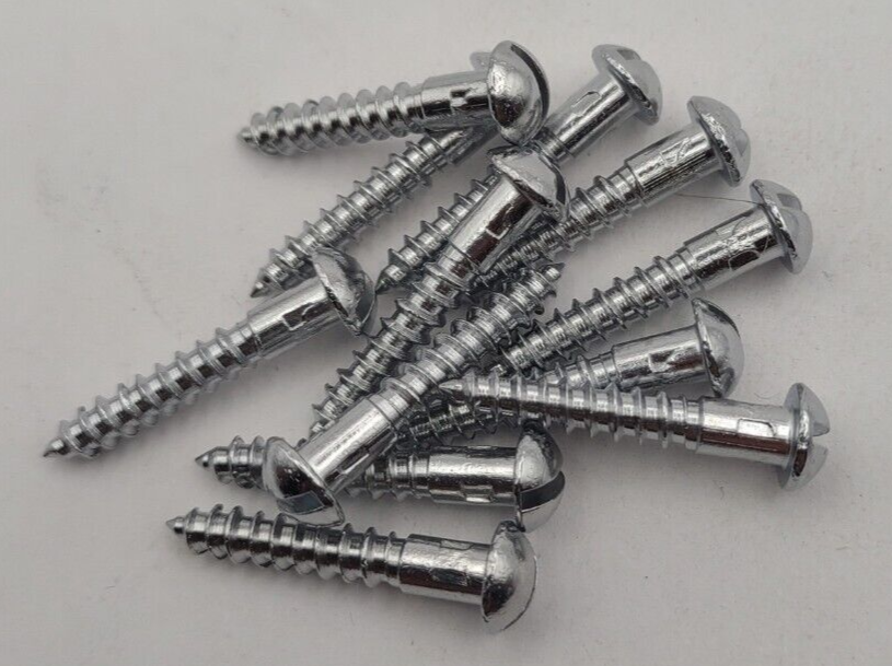 #8 x 1" Chrome Brass Round Head Slotted Marine Wood Screws (12) pack CBWS60