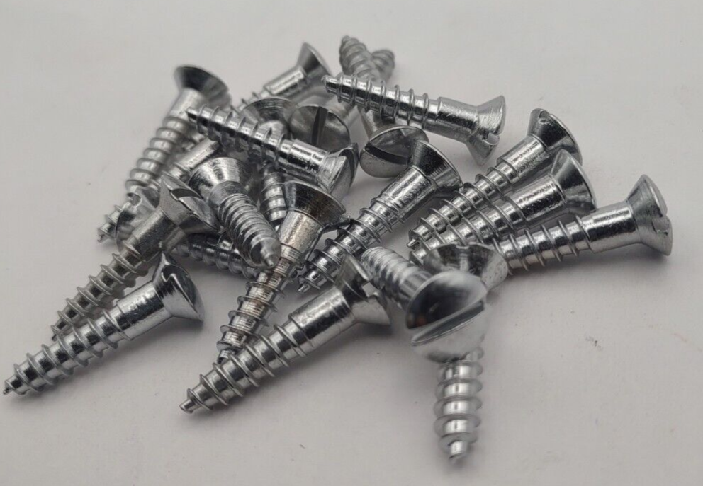#12 x 1" Chrome Brass Oval Head Slotted Marine Wood Screws (20) pack CBWS44