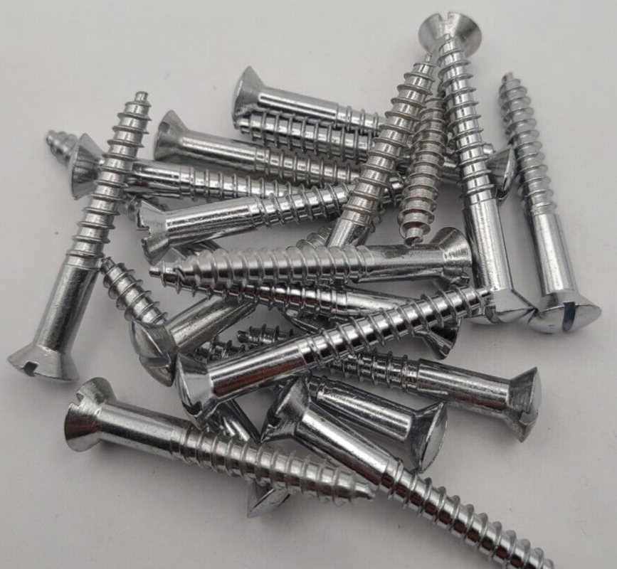 #10 x 1-1/2" Chrome Brass Oval Head Slotted Marine Wood Screws (20) pack CBWS38