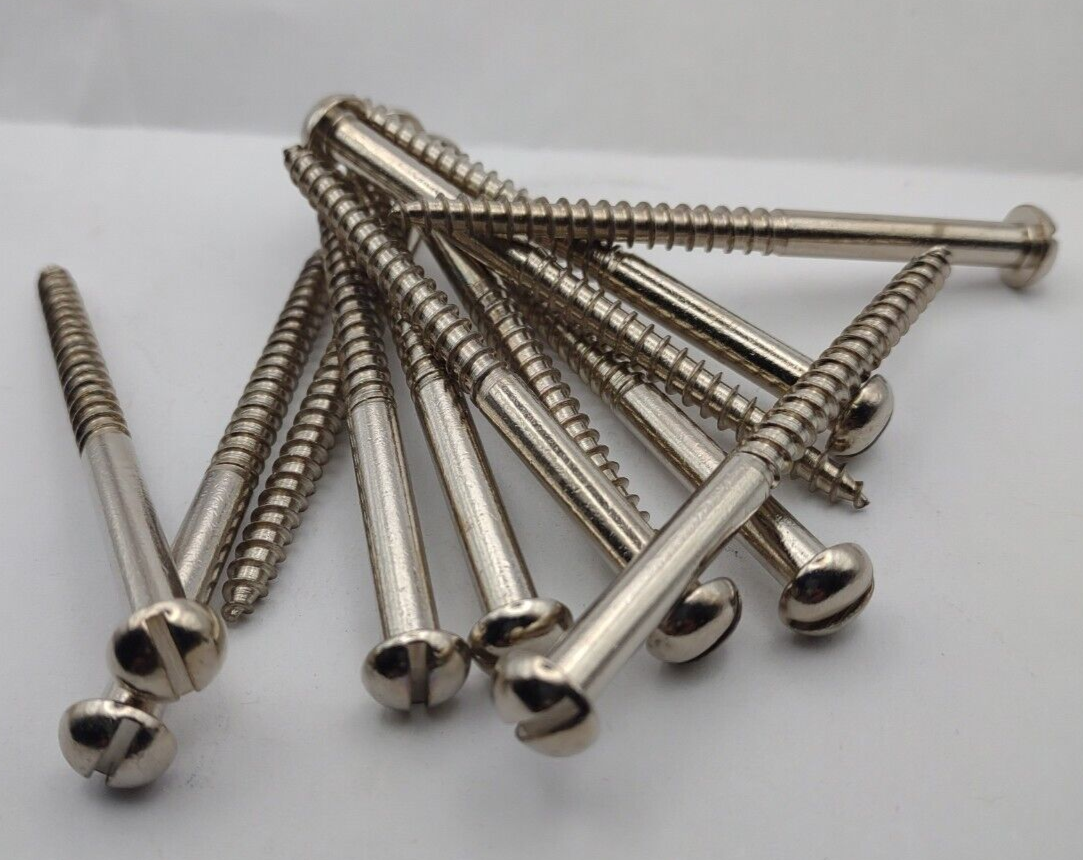 #12 x 3" Chrome Brass Round Head Slotted Marine Wood Screws (12) pack CBWS68