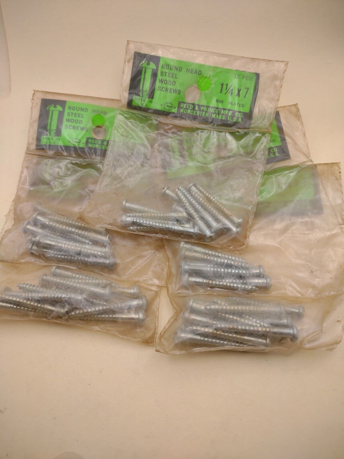 #7 x 1-1/4" Slotted Round Head Reed & Prince Wood Screws (60pcs) NOS Lot RP090