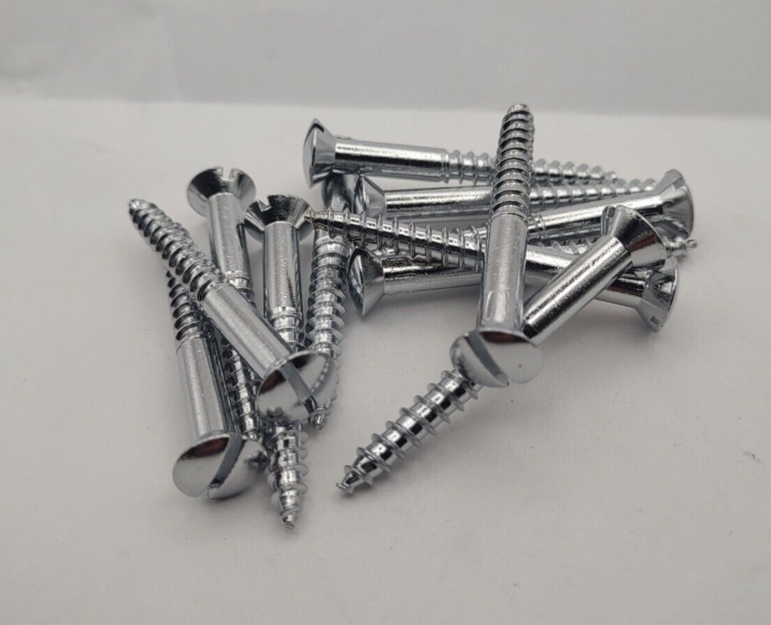 #12 x 2" Chrome Brass Oval Head Slotted Marine Wood Screws (12) pack CBWS46