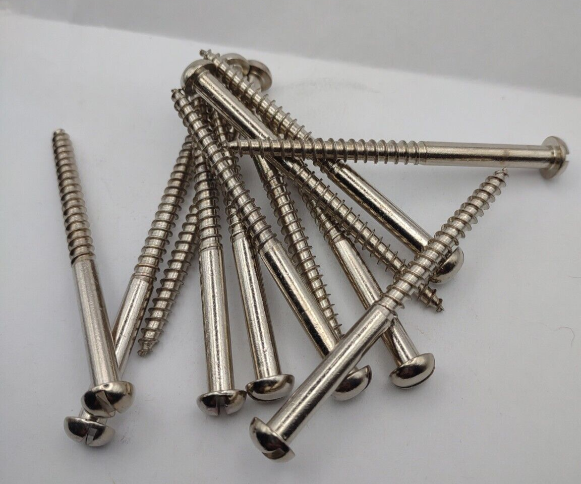 #12 x 3" Chrome Brass Round Head Slotted Marine Wood Screws (12) pack CBWS68