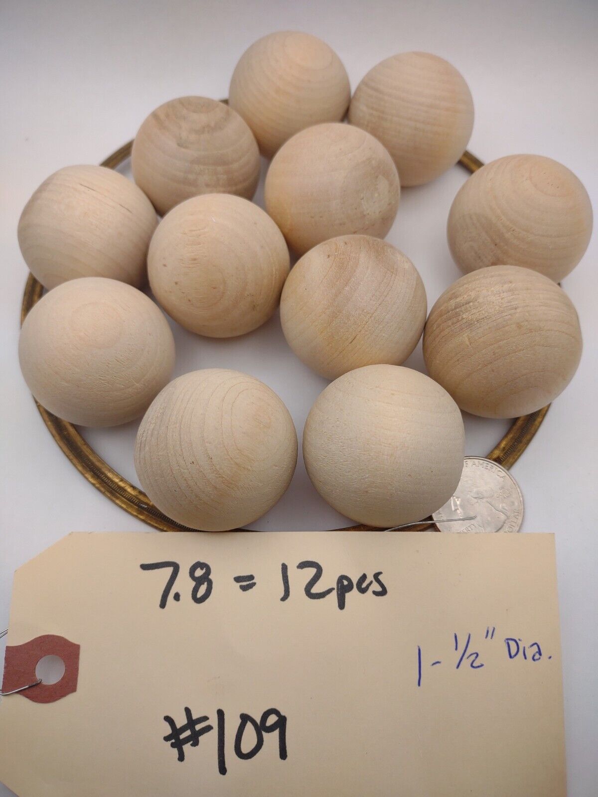 1-1/2" Dia. Unfinished Wood Round Ball Spheres 12pc Packs Lot #WS09