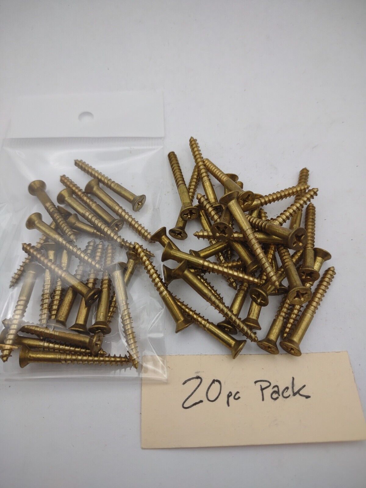#6 x 1-1/4" Solid Brass Phillips FH Wood Screws (20) Pack- NOS - A016p
