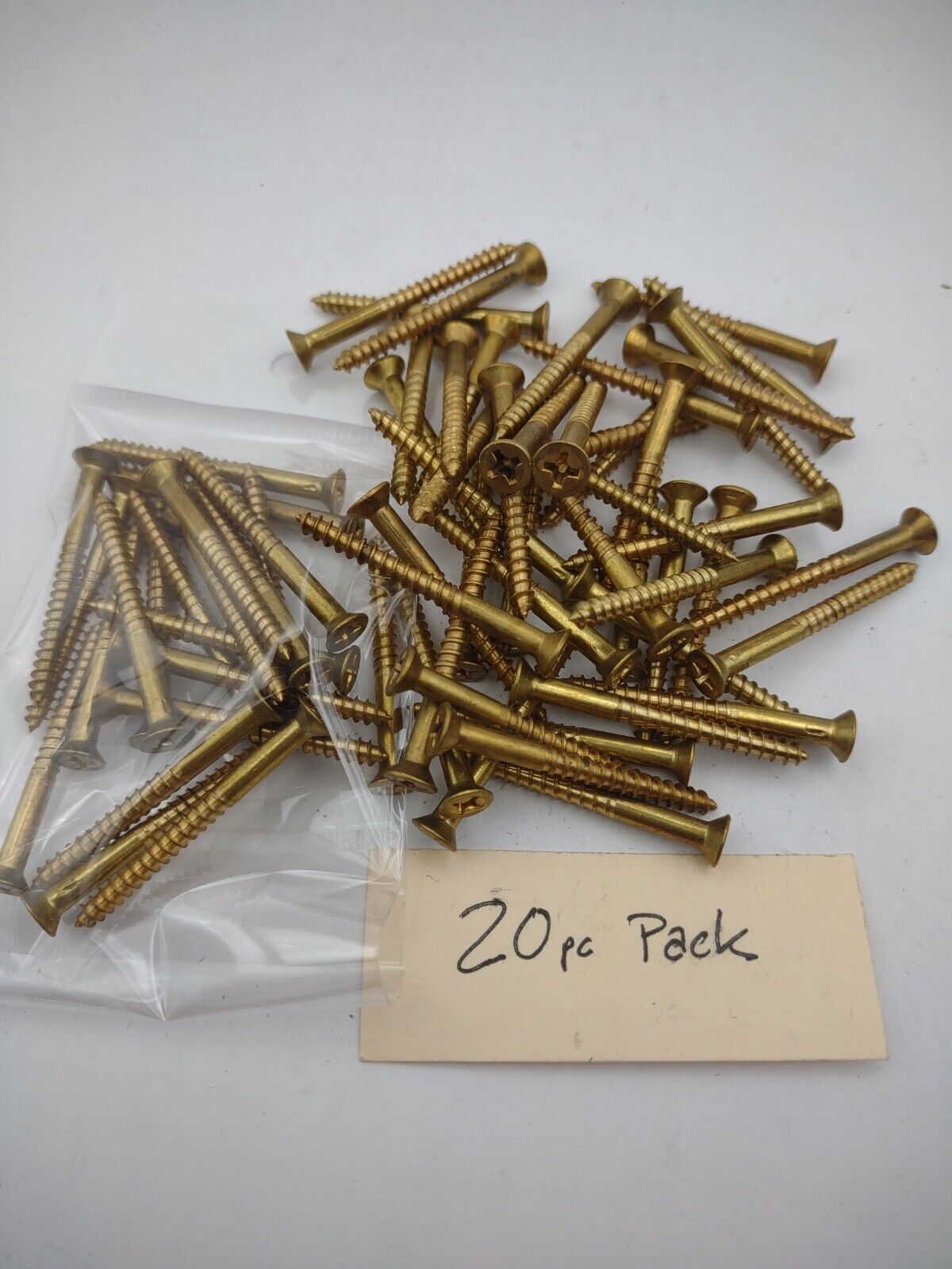 #6 x 1-1/2" Solid Brass Phillips FH Wood Screws (20) Pack- NOS - A017p