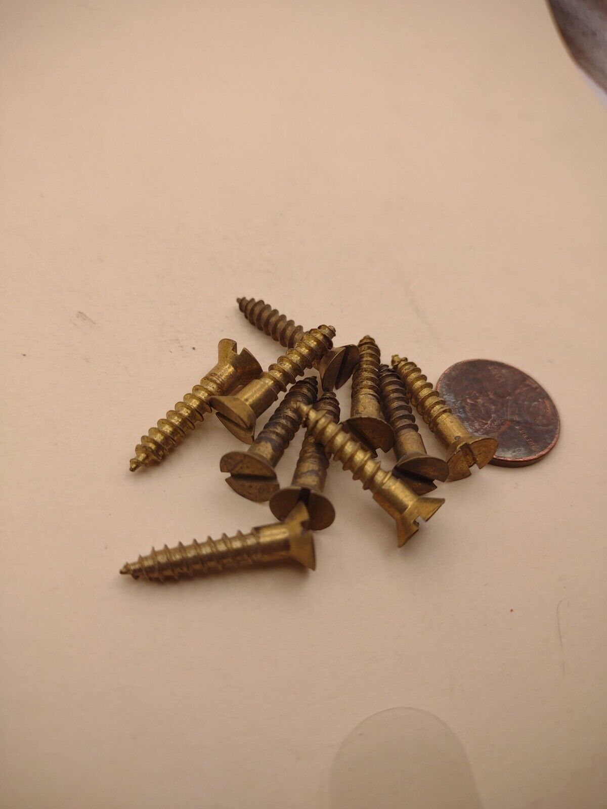 #8 x 7/8" NOS Flat Head Slotted Brass Wood Screws Pack of (10) BOX0247P