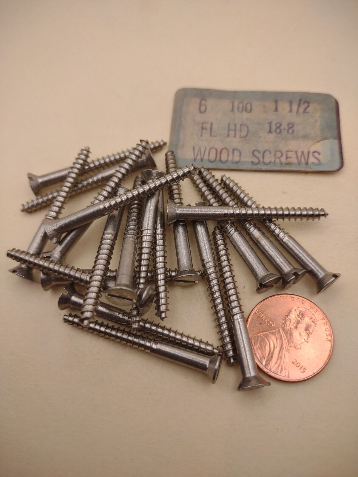 #6 x 1-1/2" 18-8 Stainless Flat Head Slotted Marine Wood Screws (20) pack SSWS06