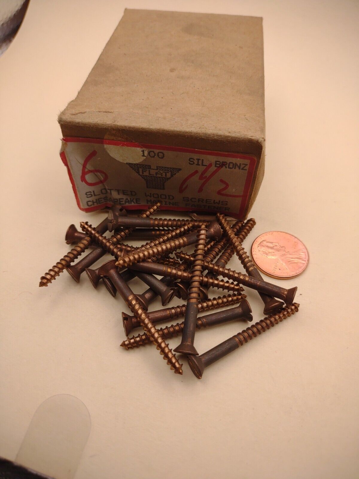 #6 x 1-1/2" Silicon Bronze Flat Head Slotted Marine Wood Screws (20) pack SBWS22