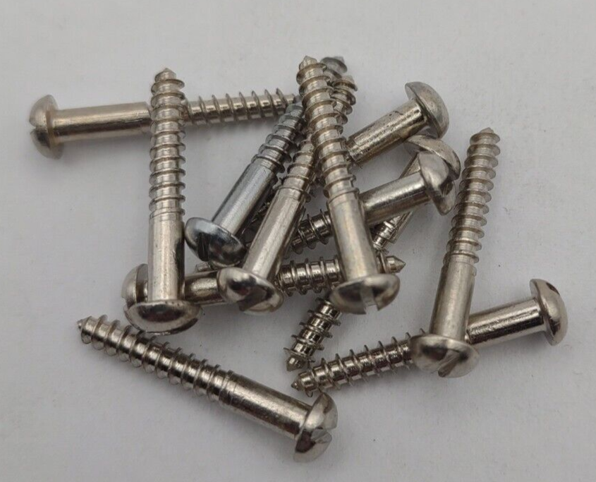 #6 x 1" Chrome Brass Round Head Slotted Marine Wood Screws (12) pack CBWS56