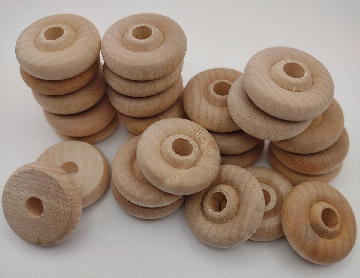 1" x 1/4" x 1/4" Unfinished Wooden Mini Toy Wheel 24pc Packs Lot #TW10