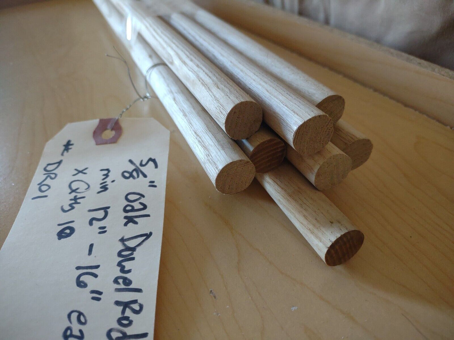 5/8" x 12-16" OAK Unfinished Wood Dowel Rods 10pc Packs Lot #DR01