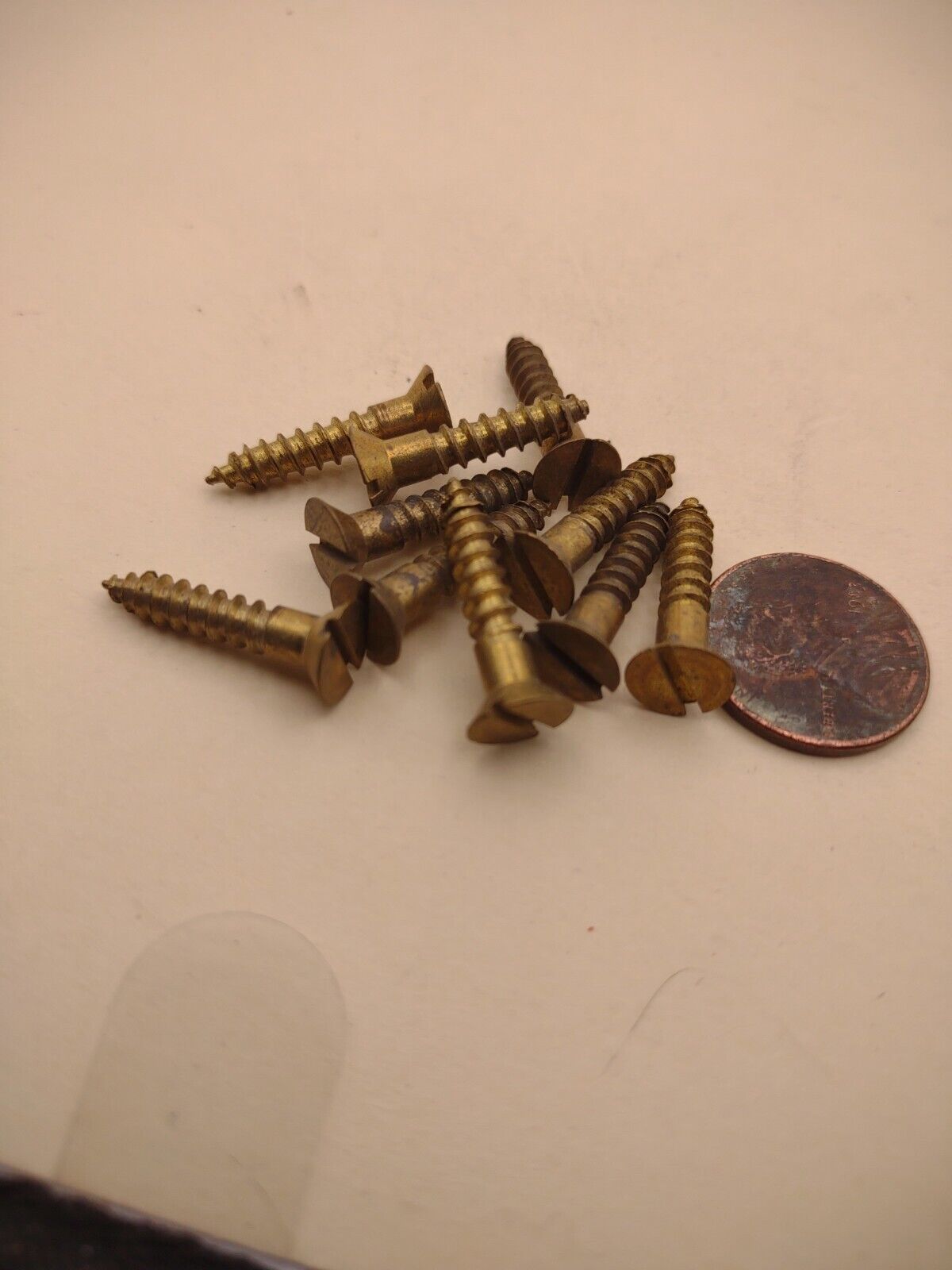 #8 x 7/8" NOS Flat Head Slotted Brass Wood Screws Pack of (10) BOX0247P