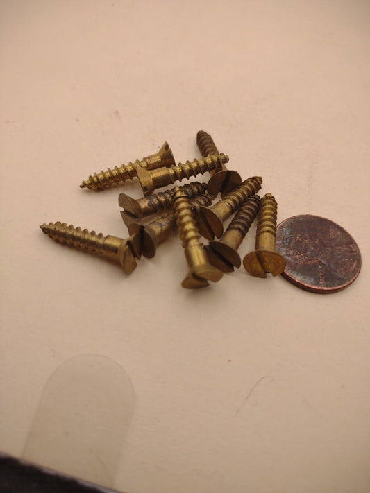 #8 x 7/8" NOS Flat Head Slotted Brass Wood Screws Pack of (10) BOX0247P