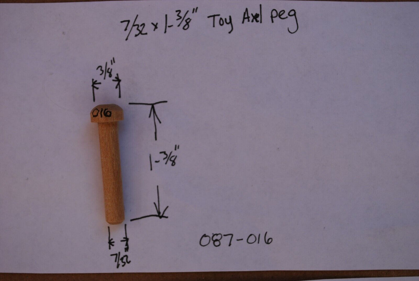 7/32" Tenon x 1-3/8" Unfinished Hardwood Toy Axle Peg 100pc Packs Lot #TA06