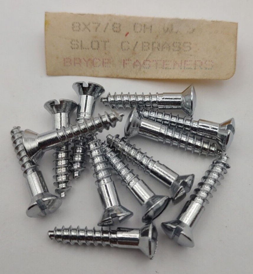 #8 x 7/8" Chrome Brass Oval Head Slotted Marine Wood Screws (12) pack CBWS30
