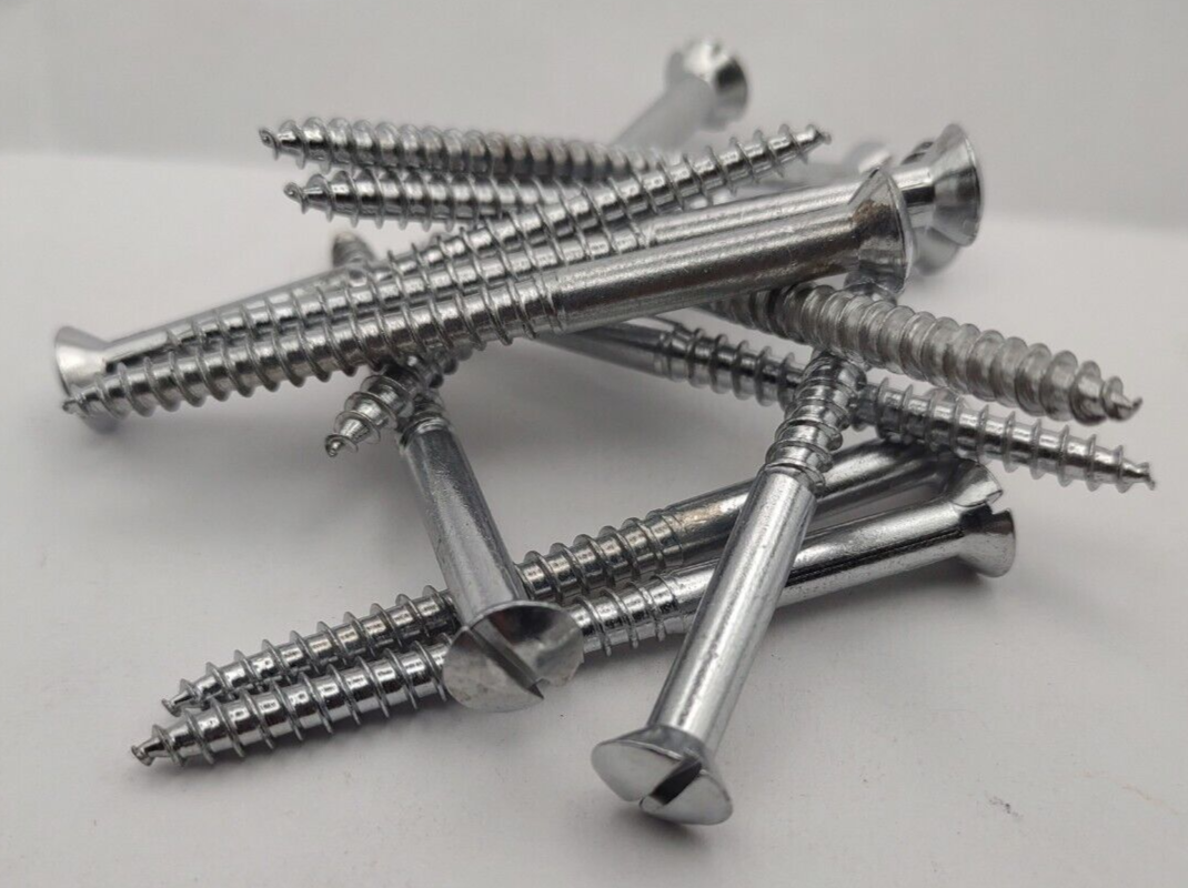 #10 x 2-1/2" Chrome Brass Oval Head Slotted Marine Wood Screws (12) pack CBWS42