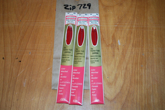 N.O.S. J&P Coats 16" Metal Zipper 128 Red - (Lot of 3 packs) - zip729