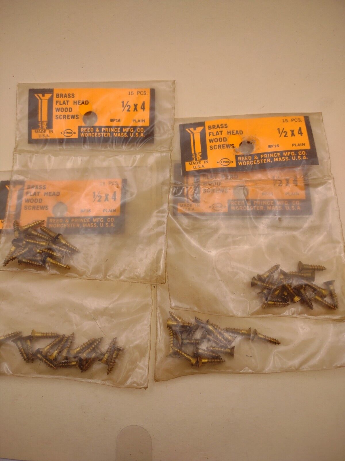 #4 x 1/2" Slotted Flat Head Reed & Prince BRASS Wood Screws (60pcs) Lot RP057