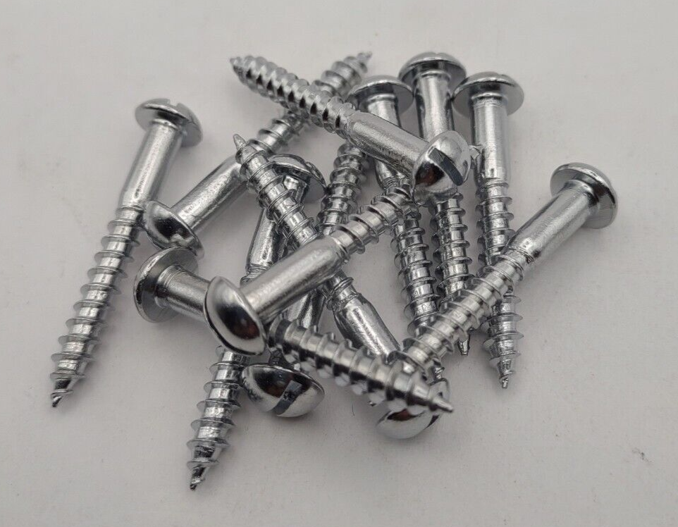 #10 x 1-1/2" Chrome Brass Round Head Slotted Marine Wood Screws (12) pack CBWS64