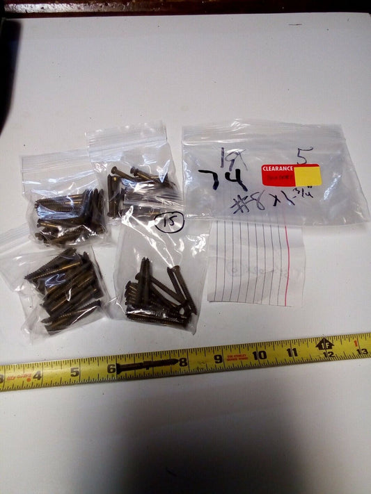 Lot of (74) #8 x 1-3/4" Flat Head Slotted Brass Wood Screws NOS -BOX0082