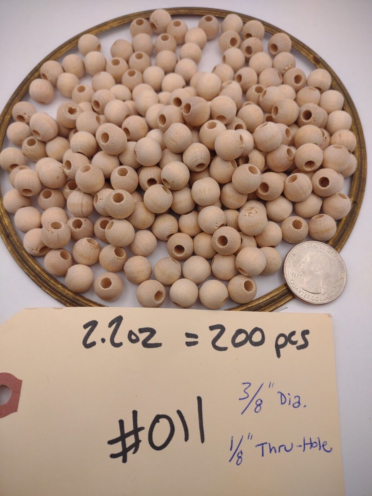 3/8" Dia 1/8" hole Unfinished Wood Round Ball Beads 200pc Packs Lot #WB05