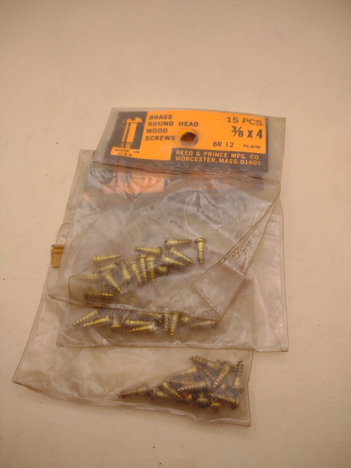 #4 x 3/8" Slotted Round Head Reed & Prince BRASS Wood Screws (44pcs) Lot RP109